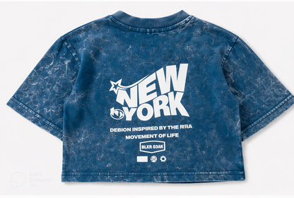 Kids Acid Wash Graphic T-Shirt – New York Back Print